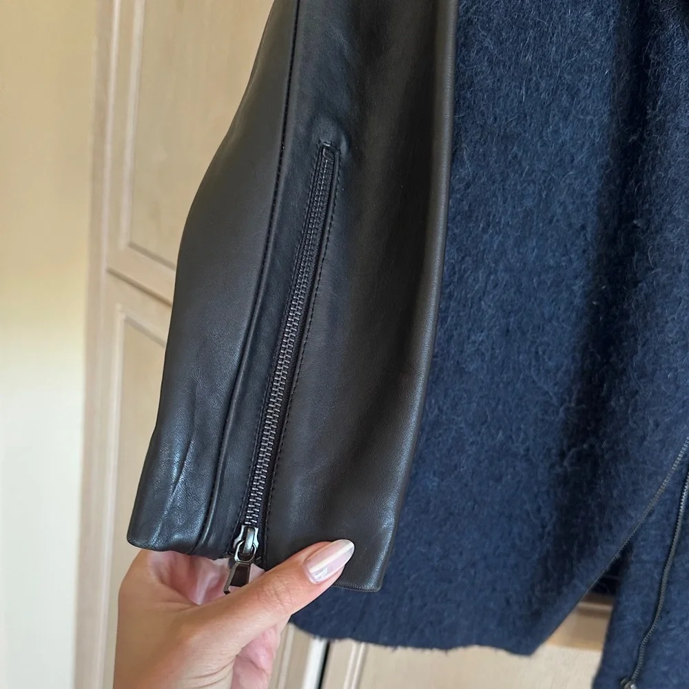 Truth and Pride Women's Navy and Black Sleeve Leather Jacket - Picture 3 of 11